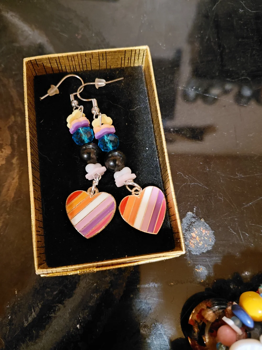 Striped Heart Dangle Earrings in Pink, Purple & Orange - Women Jewelry